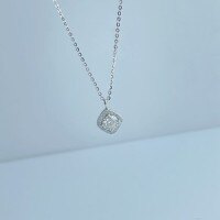 Metal Alloy Blazing Crystal Princess-Cut Pendant Necklace-S925 sterling silver chain + 50 points of moissanite  925 silver