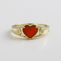 wholesale S925 sterling silver gold-plated Japanese-style 24 winter new natural red agate heart fashion high-end ring jewelry-Heart Red Agate Ring No. 8 (Mido)