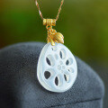 wholesale Gold-plated 925 Silver New Chinese Style Icy White Chalcedony Agnate Lotus Birth Blessing Peace Pendant Necklace for Women-0-1