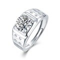 925 Sterling Silver Classic Four-Claw Moissanite Men's Ring-0-3