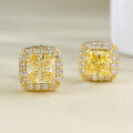 wholesale S925 silver new jewelry radiant princess cut yellow diamond earrings with high-carbon diamonds, small and versatile for daily wear-0-1