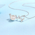 wholesale S925 Sterling Silver Natural Freshwater Pearl Necklace for Women with Moissanite LOVE Pendant Sweet and Light Luxury Choker Wholesale-0-1