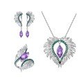 wholesale 925 Silver Designer Natural Colored Gemstone Jewelry Set Angel Wings Three-Piece Suite with Unique Gemstone Inlay-0-0