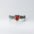 wholesale S925 Sterling Silver Literary, Retro, Exquisite, Niche Design Rose Love Heart Red Diamond Ring R02705-0-2