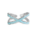 wholesale S925 Sterling Silver Original Niche Design Minimalist Hollow Double-Layer Cross Blue Drip Glaze Open Adjustable Ring for Women-0-5