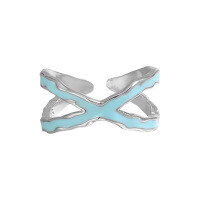 wholesale S925 Sterling Silver Original Niche Design Minimalist Hollow Double-Layer Cross Blue Drip Glaze Open Adjustable Ring for Women-JA805 model>Adjustable opening