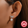 wholesale 925 Sterling Silver Hot-Sale Personalized Diamond Bow Pearl Stud Earrings, Korean Style-0-1
