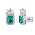 wholesale S925 Sterling Silver Lab-Created Emerald Gemstone Earrings for Women, Minimalist Studs, Luxury Style High-End Accessories-0-4