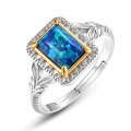 wholesale S925 Sterling Silver with Synthetic Blue Opal Retro New Korean Style Minimalist Square Fashion Niche Design Ring-0-4