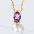 wholesale S925 Sterling Silver Fashionable Minimalist Natural Freshwater Pearl Necklace for Women with Amethyst Pendant Choker Wholesale-0-1