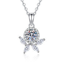 S925 Silver Moissanite Flower Pendant Necklace, Wholesale for Women-5mm high-carbon stone  925 silver