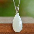 wholesale 925 silver pendant necklace with certificate, simple white jade drop pendant inlaid with Hetian jade, women's wholesale accessory-0-3