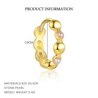 wholesale S925 Sterling Silver Geometric Earrings With Colored Zircon, Minimalist Style, Versatile Trendy Ear Cuffs-E4667-Gold/Single 925 Silver