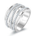 Metal Geometric Multi-Layer Ring, Tri-Circle Diamond Design-0-3