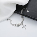 wholesale S925 Sterling Silver French-style Double-layer Pearl Cross Bracelet, Trendy Punk Ins Style Internet Celebrity Elegant Accessory for Women-0-1