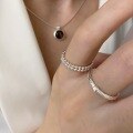 wholesale S925 Sterling Silver Korean-style Textured Bead Ring for Women, Minimalist Double-Layer Circle Ring Stackable Design for Index Finger-0-1