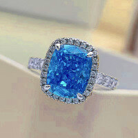 wholesale S925 metal blue high carbon diamond ring, 8*10 by Zhuozhifan New 2021-Blue No. 7