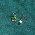 wholesale S925 silver asymmetrical earrings, lucky horseshoe U-shaped natural freshwater pearl and colored zirconia ear hooks-0-0