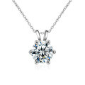 Sterling Silver Classic Six-Prong Necklace Women's Simple Pendant Moissanite Cross-Border Jewelry-0-3