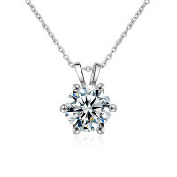 Sterling Silver Classic Six-Prong Necklace Women's Simple Pendant Moissanite Cross-Border Jewelry-Classic six-prong necklace (white gold)  1-carat moissanite