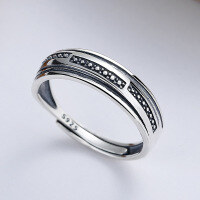 wholesale S925 Sterling Silver Retro Vintage Ins Minimalist Geometric Ring Unisex Stackable Band-YFJ284/approx. 2.3g Adjustable opening