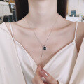 wholesale S925 sterling silver European and American minimalist style AB chain with black onyx square pendant, simple and fashionable collarbone necklace-0-0