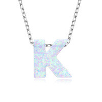 S925 Sterling Silver Necklace with Moissanite Pendant, Unisex Classic Style, Clearance Shipping Included.-Letter K Necklace [Opal]