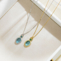 wholesale S925 silver Nalan fresh sweet ins style design blue transparent oval pendant necklace Y01792-S925 silver necklace silver 925 silver