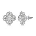 wholesale S925 Sterling Silver Women's Light Luxury Dainty Four-Leaf Clover Mother-of-Pearl Zircon Ear Studs with Silver Needles-0-8