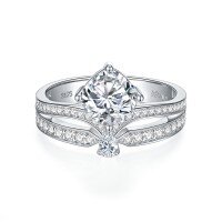 wholesale Vintage court-style Joseph tiara egret feather ring cushion-cut moissanite fancy-cut fashion beautiful ring Place the metal material at the beginning-carats  size 10 (US size 4.75)