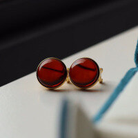 wholesale S925 Sterling Silver Vintage High-End Natural Blood Amber Steamed Bun Large Stud Earrings for Live Streaming Supply-Blood Amber Earrings
