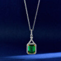 wholesale Metal material first: 27ct 8*10mm Cultured Emerald Pendant Necklace for Women, High-end Sense Collarbone Chain 40+5cm-0-0