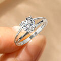 Metal Heart-Cut Zirconia Women's Split Shank Solitaire Ring, Light Luxury Cross-Border Hot-Style Wholesale-0-0