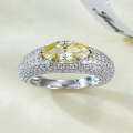 wholesale Metal: 925 Silver New style 5*10 marquise yellow diamond full pave ring for women, simple daily ins style, available for drop shipping-0-2