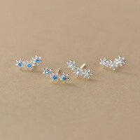 wholesale S925 Sterling Silver Forest Series Cute Row of Diamond Flower Ear Studs Sweet Design Sense Ear Jewelry M05858-Blue Diamonds-Pair 925 Silver