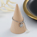 wholesale S925 Sterling Silver Korean-style Beaded Chain Mixed Snowflake Pearl Adjustable Ring Sweet and Cool Minimalist Women's-0-0