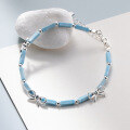 wholesale S925 Sterling Silver Fresh and Sweet Style Niche Design Blue Rectangle Bow Beaded Bracelet S7855-0-2
