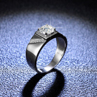 Platinum-Plated S925 Sterling Silver Moissanite Men's Ring, Minimalist and Elegant-1 carat (moissanite)  18 yards