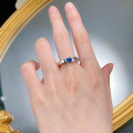wholesale S925 Sterling Silver Royal Blue Simulated Diamond 5*6 High-End Fashionable Square Ring-0-3
