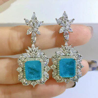 wholesale S925 Silver New European and American Style Paraiba Color Earrings Ear Drops with Micro-Set Ear Accessories by Zhuozhifan Jewelry-E118 Paraiba color 925 silver