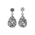 wholesale S925 sterling silver vintage ethnic-style distressed craft lotus seed pod hollow-out design earrings-0-6
