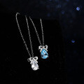 Sterling Silver Natural Blue Topaz Moissanite 1ct Bow Drop Pendant Necklace-0-2