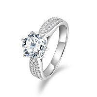 S925 Sterling Silver 1-Carat Classic Brilliant Moissanite Engagement Ring-Perfectly Matched White Gold - 2 Carats  8.5 US Dollars