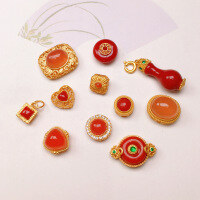 wholesale S925 gold-plated silver fittings with natural red agate cube bead charms for DIY handmade bracelet and necklace strand accessories-Style 3