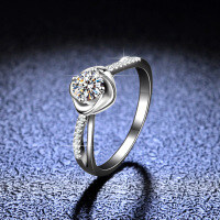 Silver D Color Moissanite Flower Ring, 1 Carat, Live Stream Wholesale.-50 points (set with eight hearts and eight arrows zircon)  20 yards