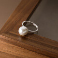 wholesale S925 Sterling Silver Women's French Pearl Ring Retro Elegant Minimalist Open Ring R01215-0-0