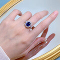 wholesale S925 Sterling Silver Creative Imitation Sapphire Exquisite Luxury Oval Zirconia Ring for Women-0-1