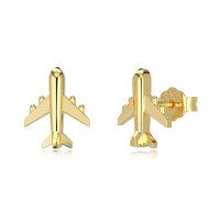 wholesale S925 silver Korean and Japanese airplane-designed earrings for women, stylish and versatile, delicate and compact with a premium feel-Gold DY1D0355-SG-NA>925 silver