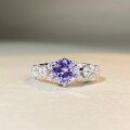 wholesale 18K White Gold 1-carat D-color moissanite ring for women, D-color hollow moissanite VVS1 cross-border wholesale purple diamond ring factory direct-0-2
