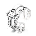 wholesale S925 Sterling Silver European-style Letter D Chain Link Plaid Hollow Double Layer Stackable Open Ring-0-4